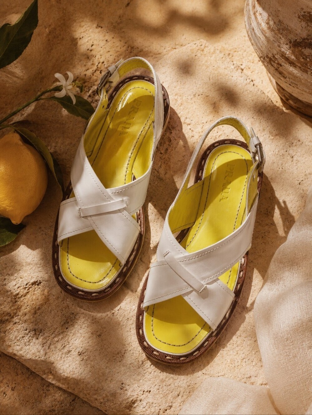Prada White Patent Leather Cross-Strap Slingback Sandals